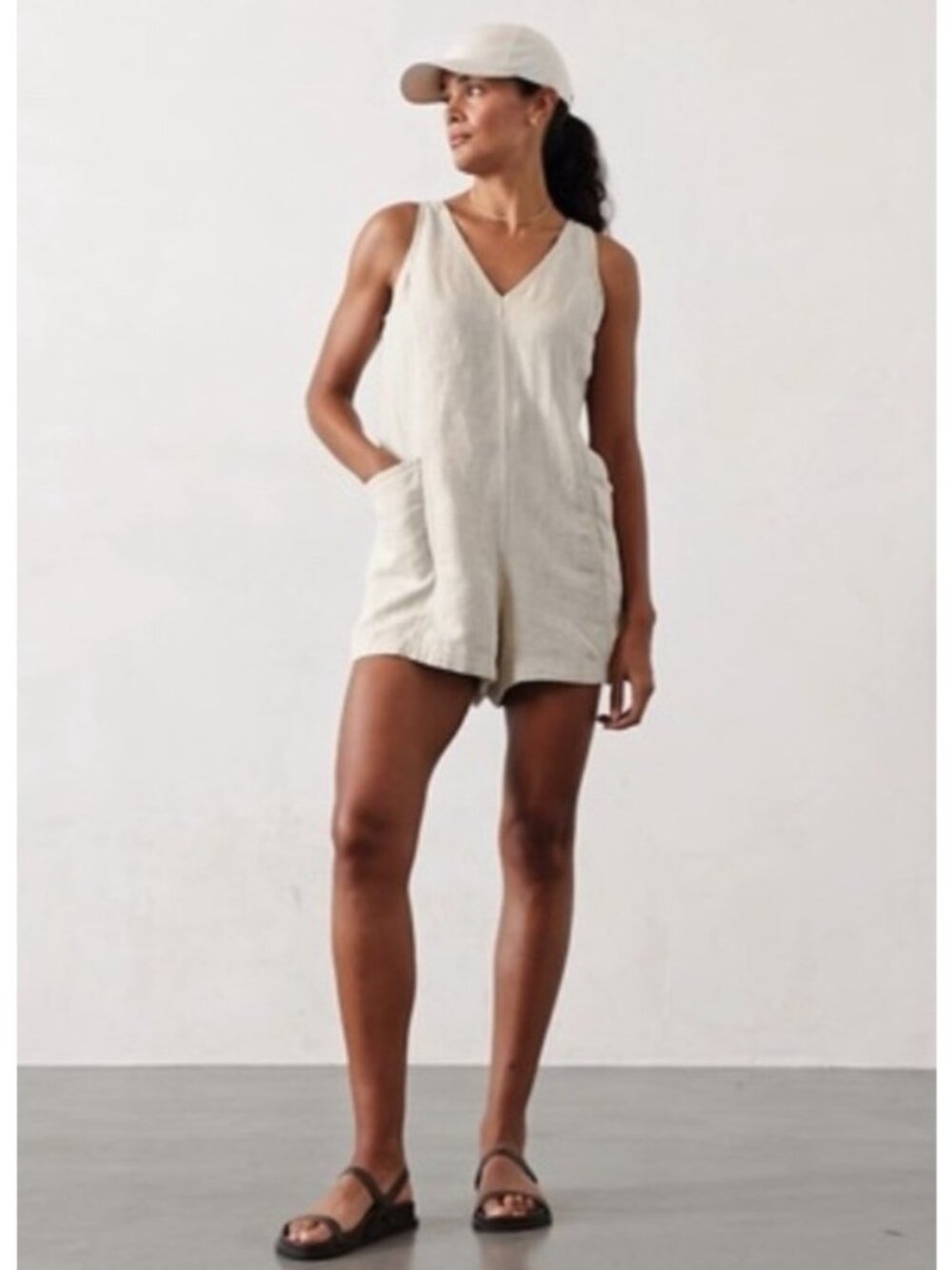 NEW Athleta Retreat Linen Romper Undyed Small Tie-Back Sleeveless Lightweight